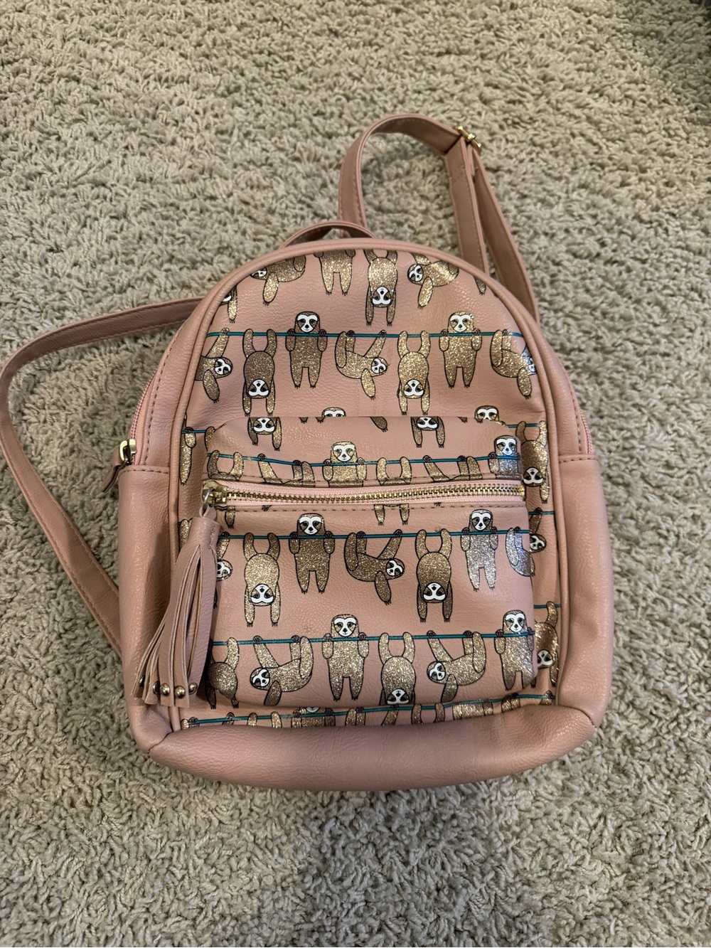 Source Unknown Pink Sloth Print Kids Backpack